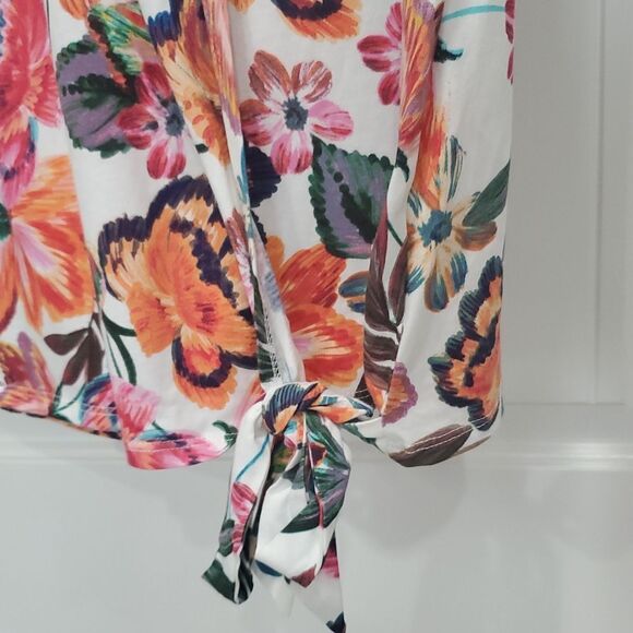 NWT Christopher & Banks XL Side Tie  Tropical Floral Tee - Picture 5 of 6